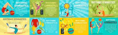Rhythmic gymnastics banner set, flat styleのイラスト素材
