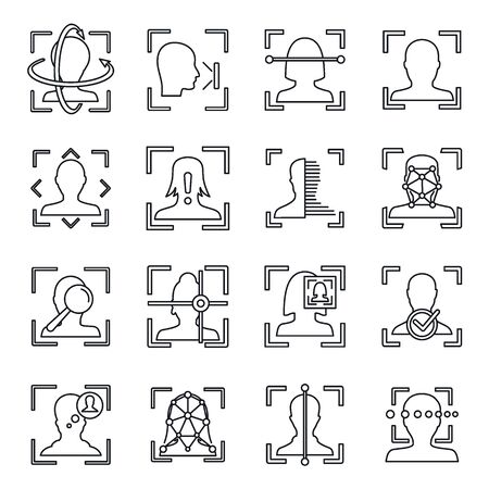 Face identification icons set. Outline set of face identification vector icons for web design isolated on white backgroundのイラスト素材