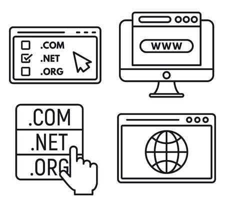 Web domain icons set, outline styleのイラスト素材