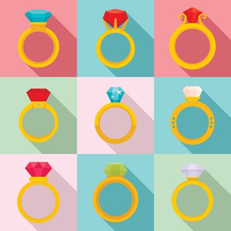 Diamond ring icons set, flat styleのイラスト素材