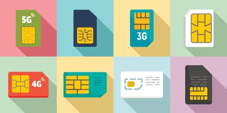 Sim phone card icons set, flat styleのイラスト素材