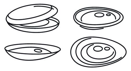 Mussels food icons set, outline styleのイラスト素材