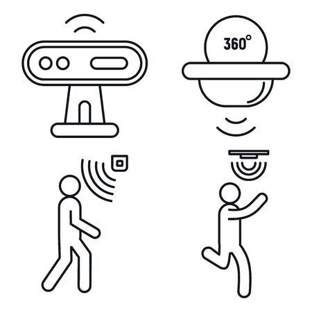 Motion sensor detector icons set. Outline set of motion sensor detector vector icons for web design isolated on white backgroundのイラスト素材