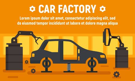 Car factory assembly line concept banner, flat styleの写真素材