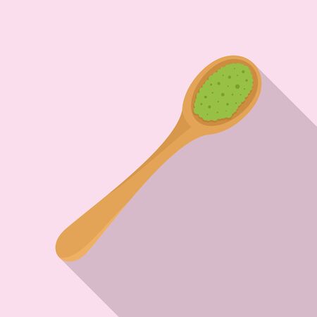 Matcha in wood spoon icon. Flat illustration of matcha in wood spoon icon for web designの写真素材
