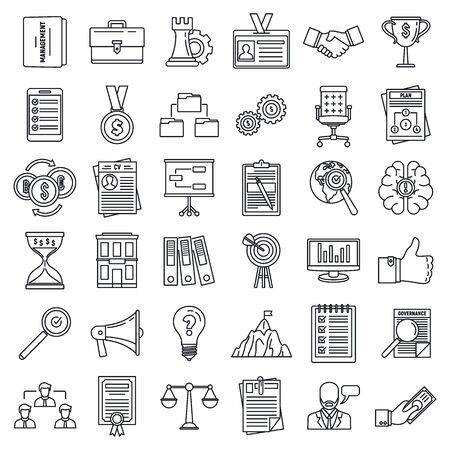 Corporate governance training icons set. Outline set of corporate governance training icons for web design isolated on white backgroundの写真素材