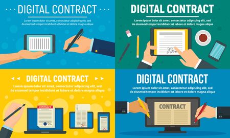 Digital contract banner set. Flat illustration of digital contract banner set for web designの写真素材