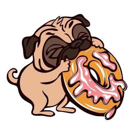 Pug eat donut icon. Cartoon of pug eat donut vector icon for web design isolated on white backgroundのイラスト素材