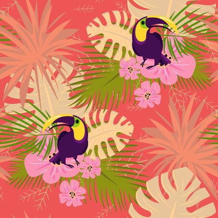 Toucan pattern. Cartoon illustration of toucan vector pattern for web designのイラスト素材