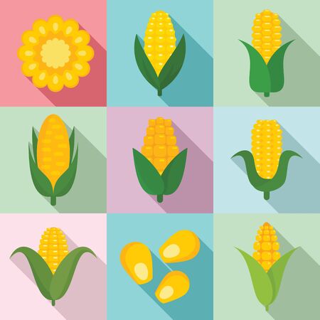 Corn icons set, flat styleのイラスト素材