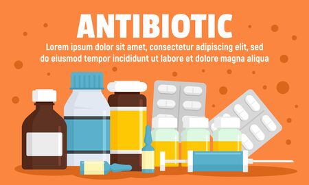 Modern antibiotic concept banner, flat styleのイラスト素材