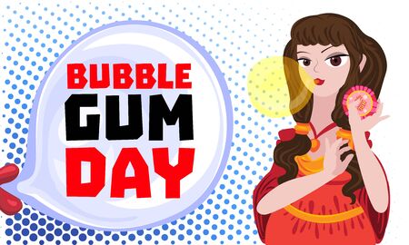 Bubble gum day concept banner, cartoon styleのイラスト素材