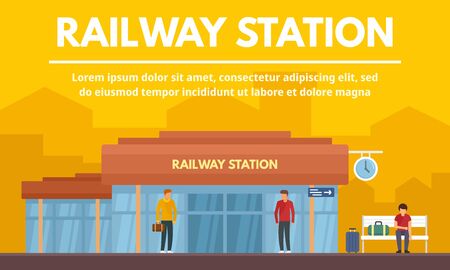 Railway station building concept banner, flat styleのイラスト素材