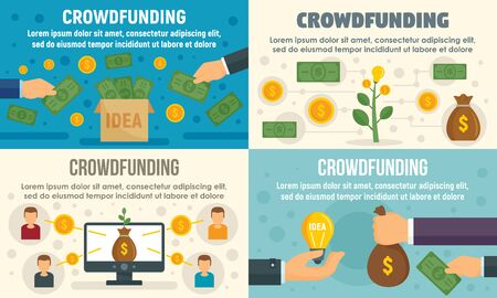 Crowdfunding invest banner set, flat styleのイラスト素材