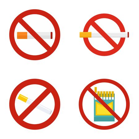 No smoking icon set, flat styleのイラスト素材