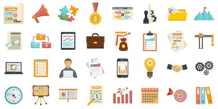 Workflow management icons set, flat styleのイラスト素材
