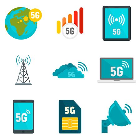 5G technology icons set, flat styleのイラスト素材
