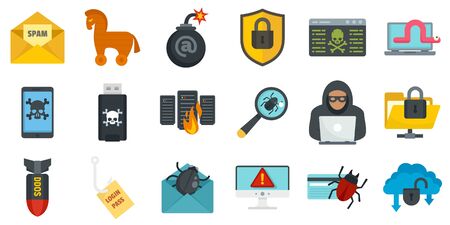 Cyber attack icons set, flat styleのイラスト素材