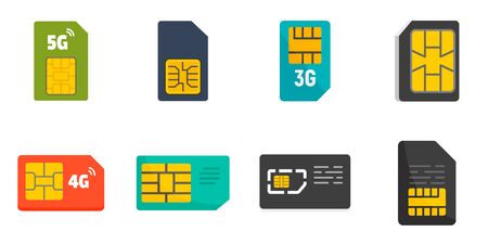 Sim phone card icons set, flat styleのイラスト素材