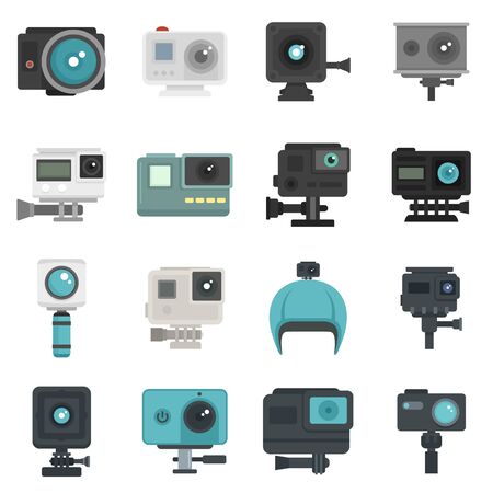 Action camera icons set, flat styleのイラスト素材