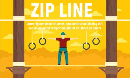 Forest zip line concept banner. Flat illustration of forest zip line vector concept banner for web designのイラスト素材