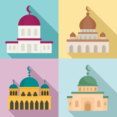 Mosque icons set, flat styleのイラスト素材