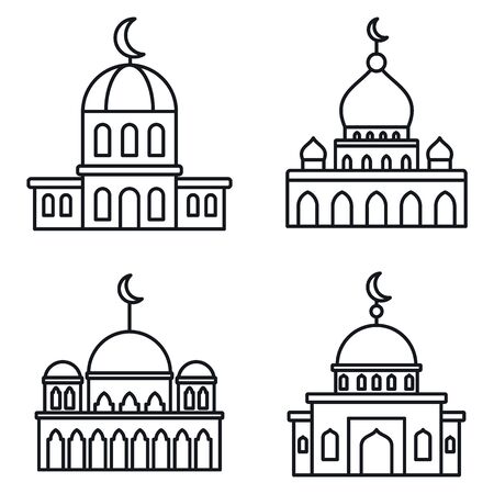 Mosque building icons set, outline styleのイラスト素材