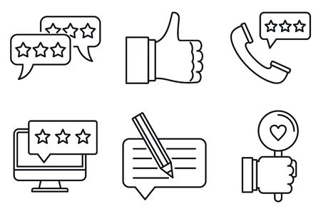 Review icons set. Outline set of review vector icons for web design isolated on white backgroundのイラスト素材