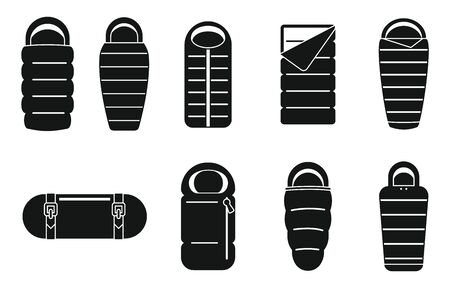 Adventure sleeping bag icons set, simple styleのイラスト素材