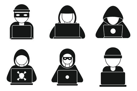Hacker man icons set, simple styleのイラスト素材