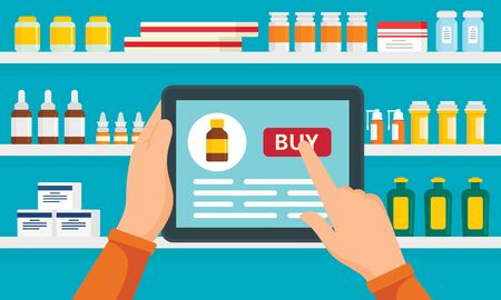 Online pharmacy concept background. Flat illustration of online pharmacy concept background for web designの写真素材