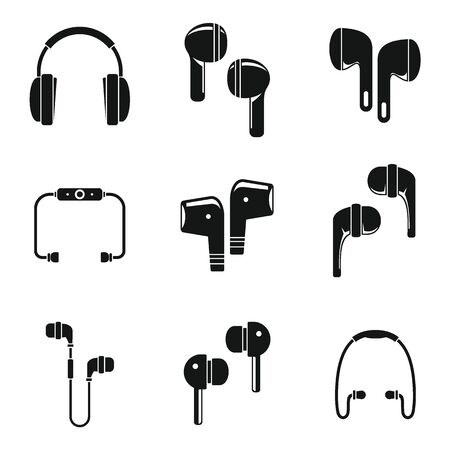 Modern wireless earbuds icons set, simple styleのイラスト素材