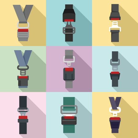 Seatbelt icons set, flat styleのイラスト素材
