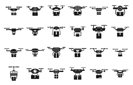 Drone delivery service icons set, simple styleのイラスト素材