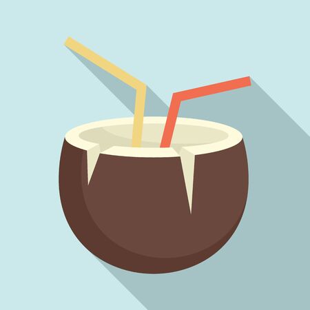 Summer coconut cocktail icon, flat styleのイラスト素材