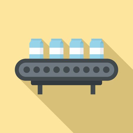 Milk package assembly line icon, flat styleのイラスト素材