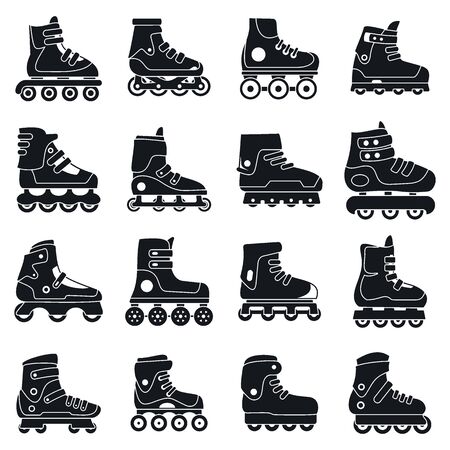 Fitness inline skates icons set, simple styleのイラスト素材