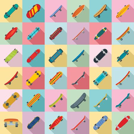 Skateboard icons set. Flat set of skateboard vector icons for web designのイラスト素材