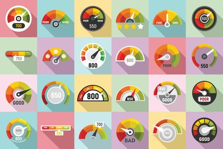 Credit score icons set. Flat set of credit score vector icons for web designのイラスト素材