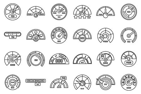 Credit score level icons set. Outline set of credit score level vector icons for web design isolated on white backgroundのイラスト素材