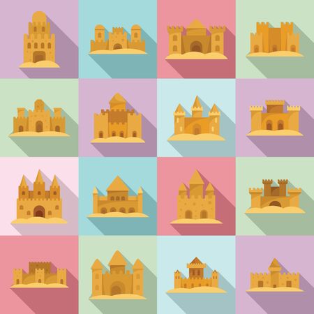 Castle sand icons set. Flat set of castle sand vector icons for web designのイラスト素材