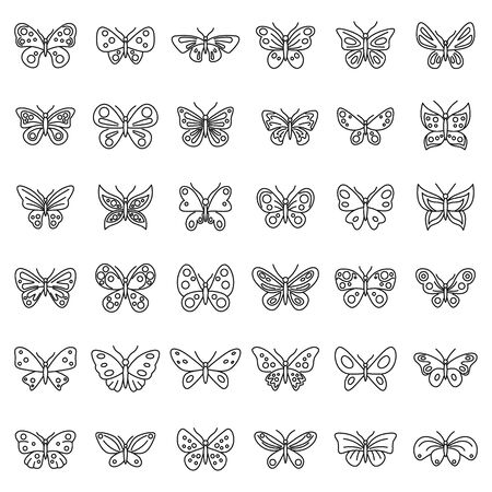 Butterfly insect icons set, outline styleのイラスト素材