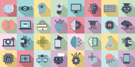 Machine learning icons set. Flat set of machine learning vector icons for web designのイラスト素材