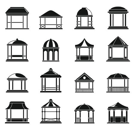 Wood gazebo icons set, simple styleのイラスト素材