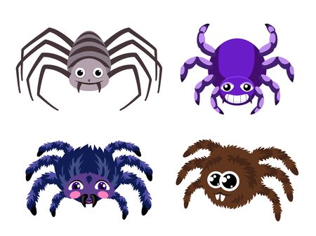 Spider icons set, cartoon styleのイラスト素材