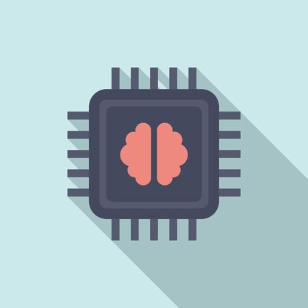 Brain ai processor icon, flat styleのイラスト素材