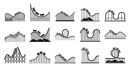 Roller coaster park icons set, simple styleのイラスト素材