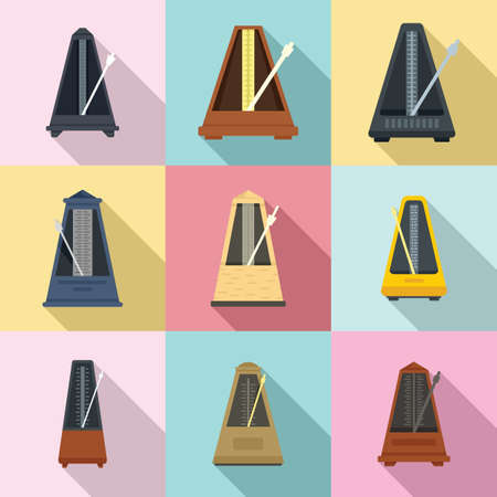 Metronome icons set, flat styleのイラスト素材