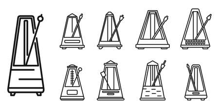 Metronome beat icons set, outline styleのイラスト素材
