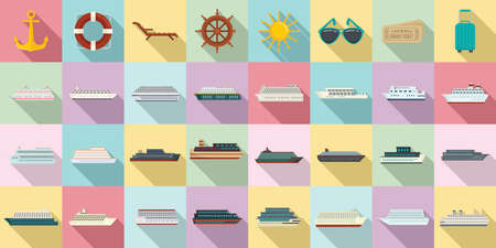 Cruise icons set, flat styleのイラスト素材